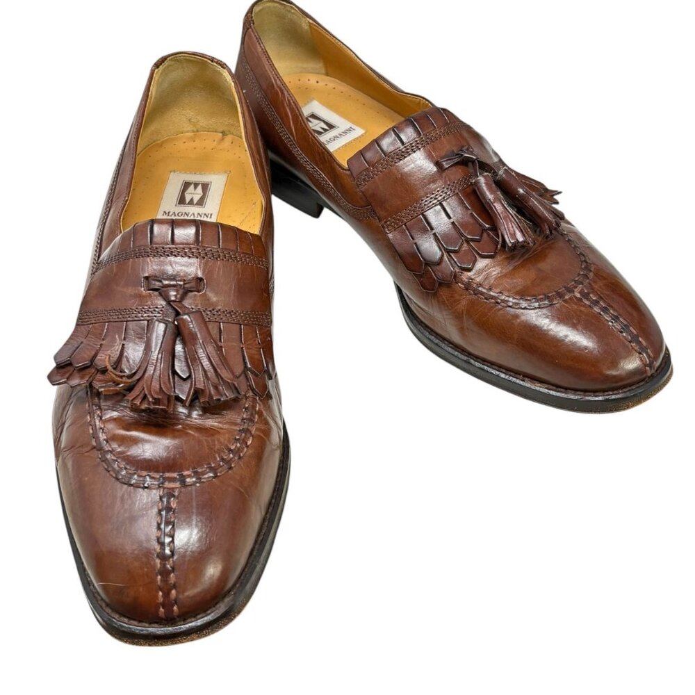 Magnanni Brown Leather Kiltie Tassel‎ Split Toe Dress Loafer Shoes